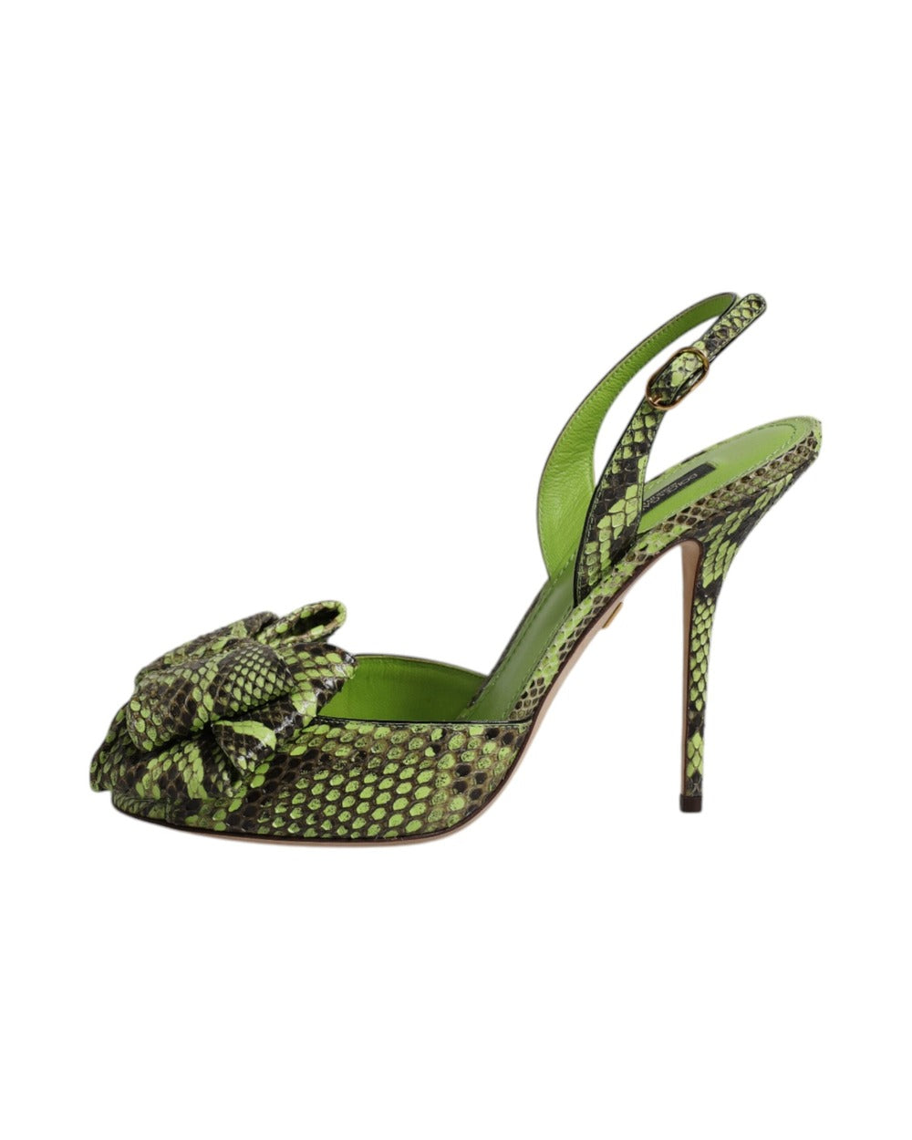 Dolce & Gabbana Green Python Leather Heels Sandals Shoes