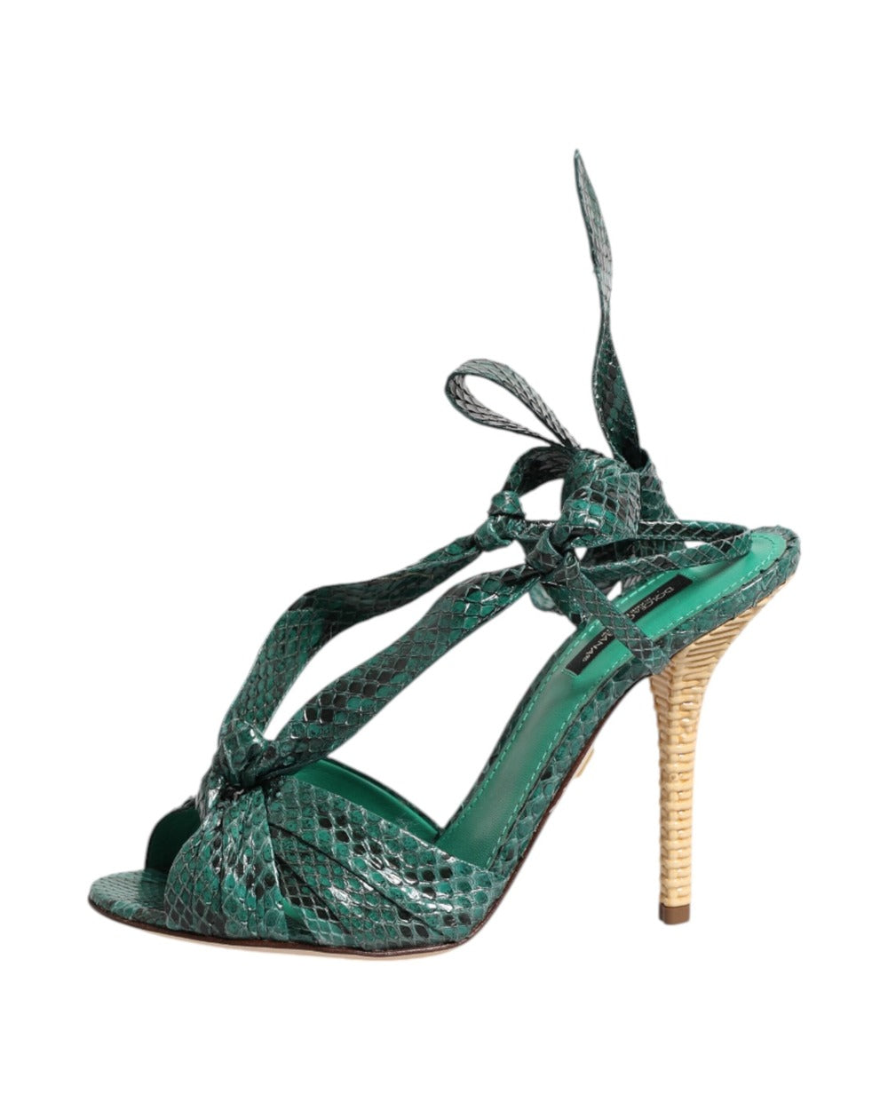 Dolce & Gabbana Green Python Leather Heels Sandals Shoes