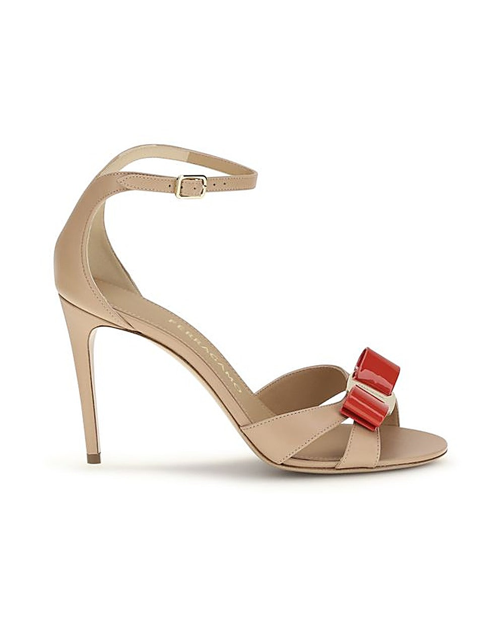 Ferragamo Beige Calf Leather Bos Taurus Stiletto Heel Sandals