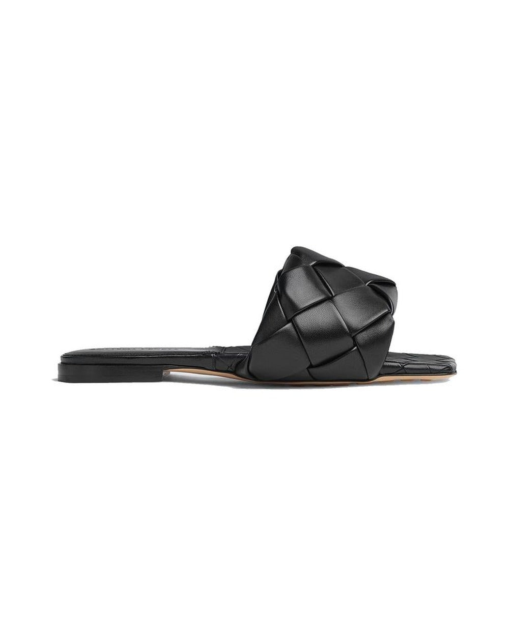 Bottega Veneta Black Lamb Leather Flat Sandals
