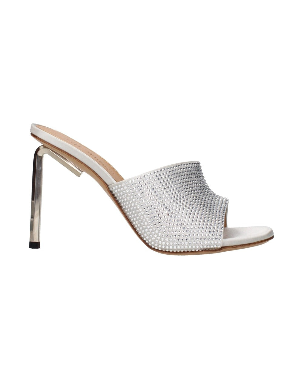Off-White Gray Satin Stiletto Heel Sandals
