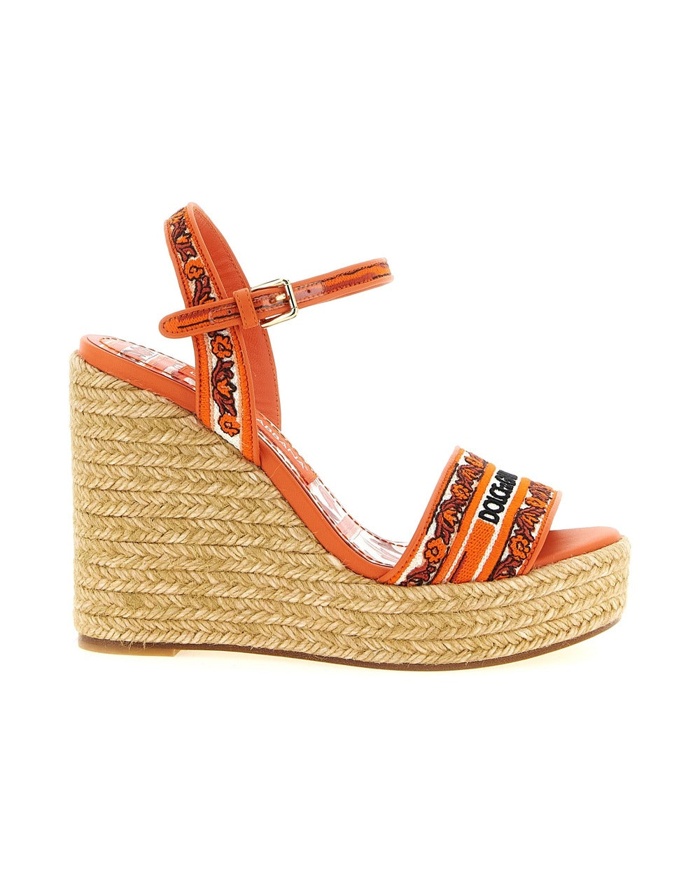 Dolce & Gabbana Orange Cotton Wedge Sandals