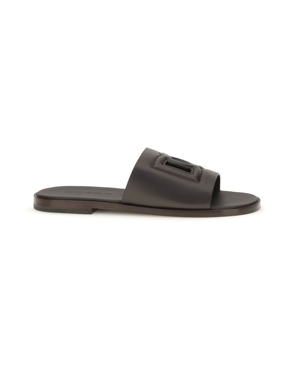 Dolce & Gabbana Brown Calf Leather Bos Taurus Flat Sandals