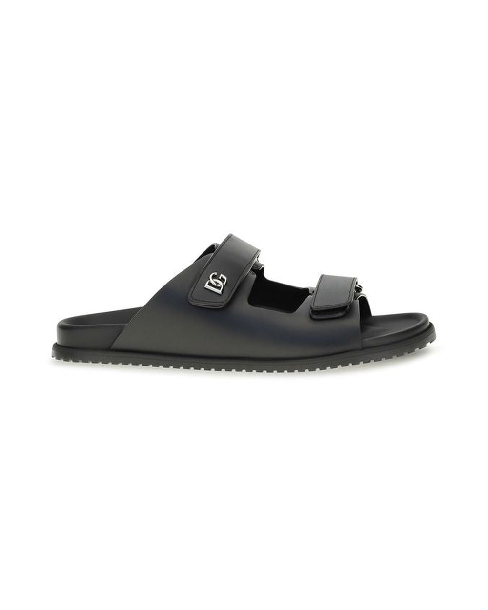 Dolce & Gabbana Black Calf Leather Bos Taurus Flat Sandals