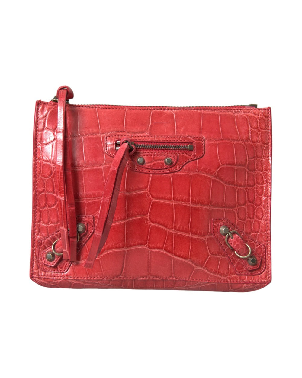 Balenciaga Red Exotic Skin Leather Classic Pouch Purse Wristlet Bag