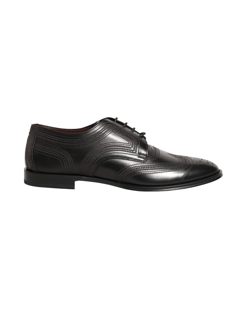Dolce & Gabbana Black Embroidered Leather Derby Dress Shoes