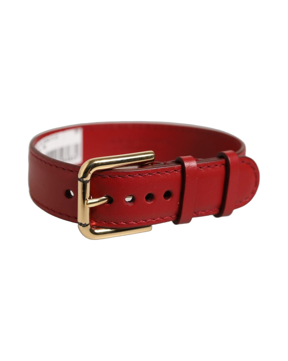 Dolce & Gabbana Red Calfskin Leather Gold Buckle Belt Strap Bracelet