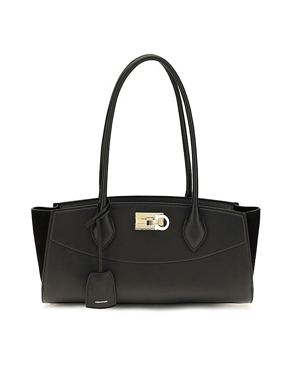 Ferragamo Black Calf Leather Bos Taurus Shoulder Bag