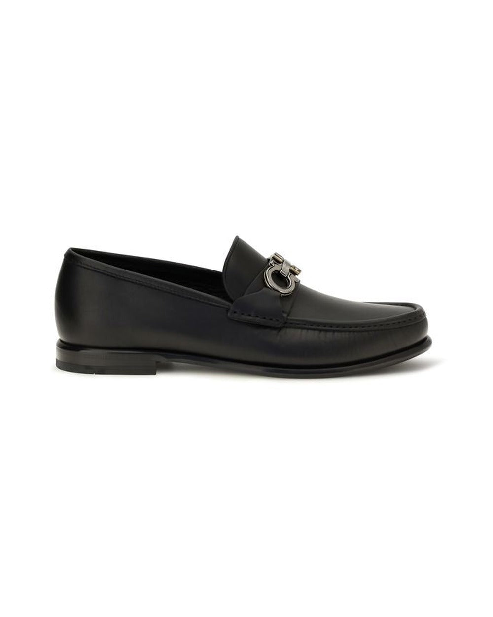 Ferragamo Black Calf Leather Bos Taurus Slip-On Loafers