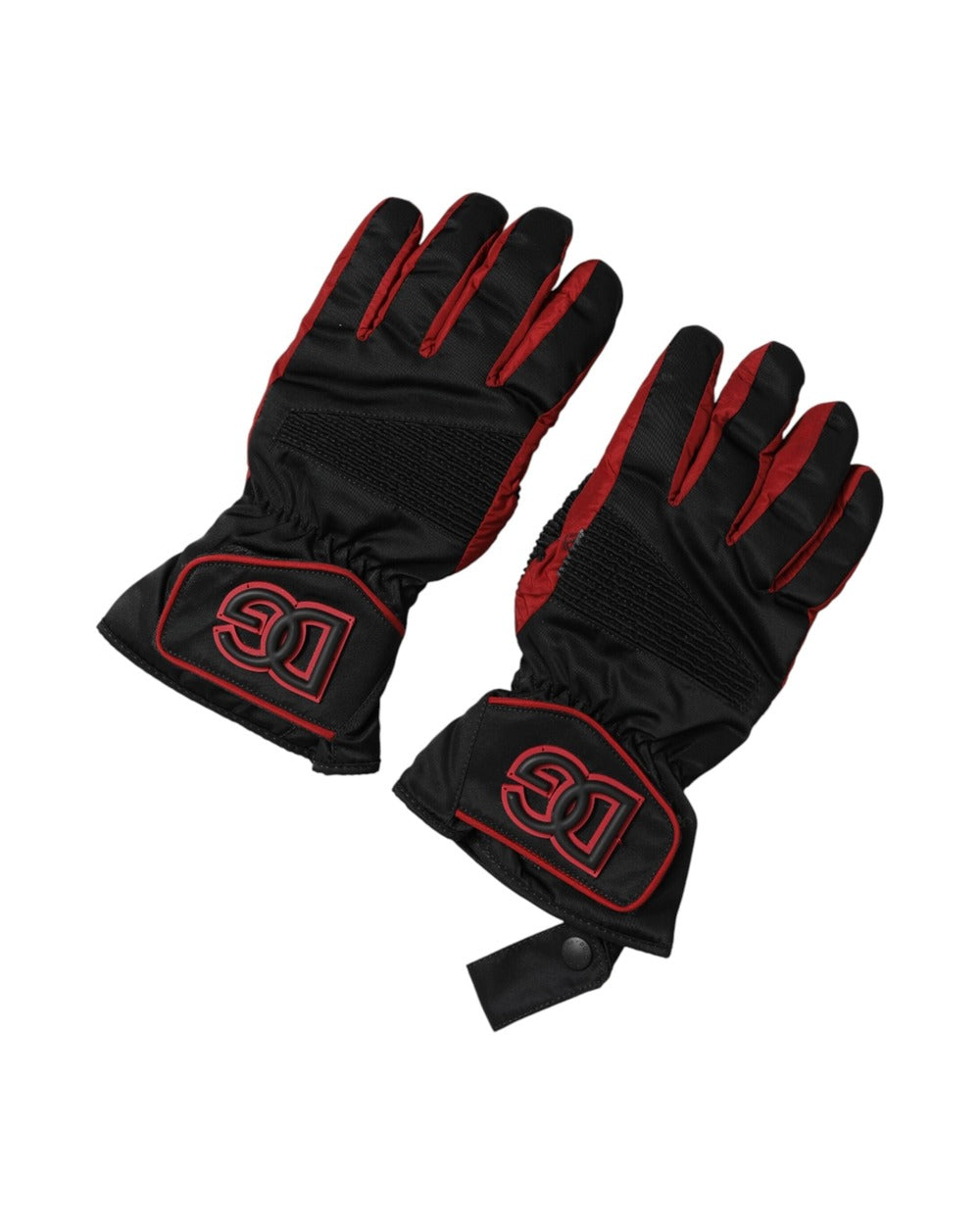 Dolce & Gabbana Black Red Nylon Wrist Length Mitten Gloves