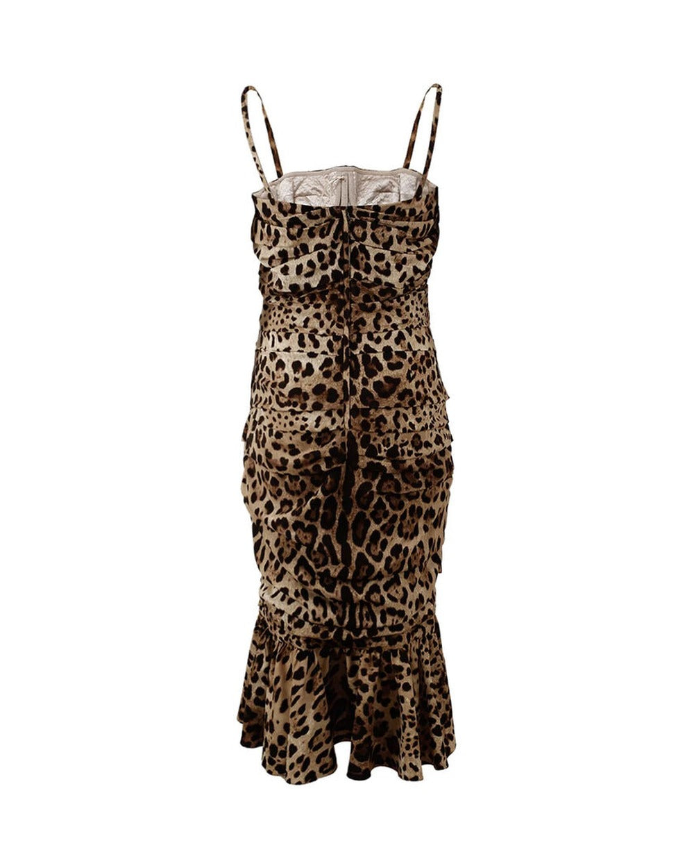 Dolce & Gabbana Brown Leopard Print Ruched Midi Dress