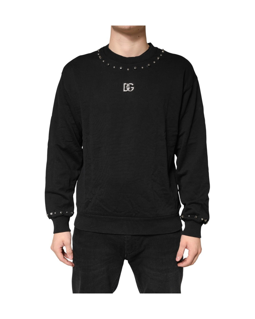 Dolce & Gabbana Black Embellished Cotton Sweatshirt Sweater