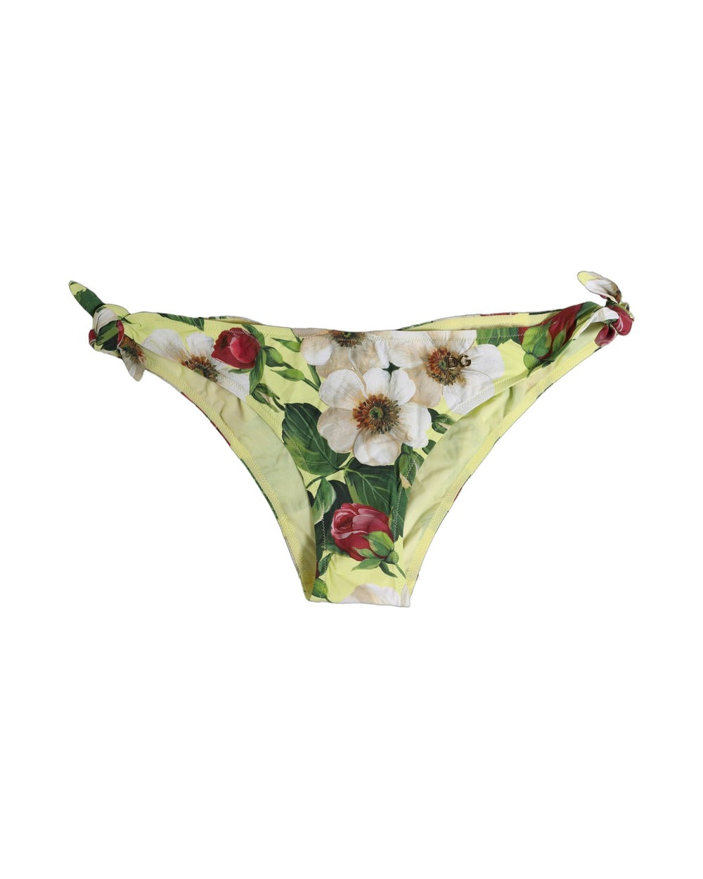 Dolce & Gabbana Yellow Floral Print Nylon Beachwear Bikini Bottom