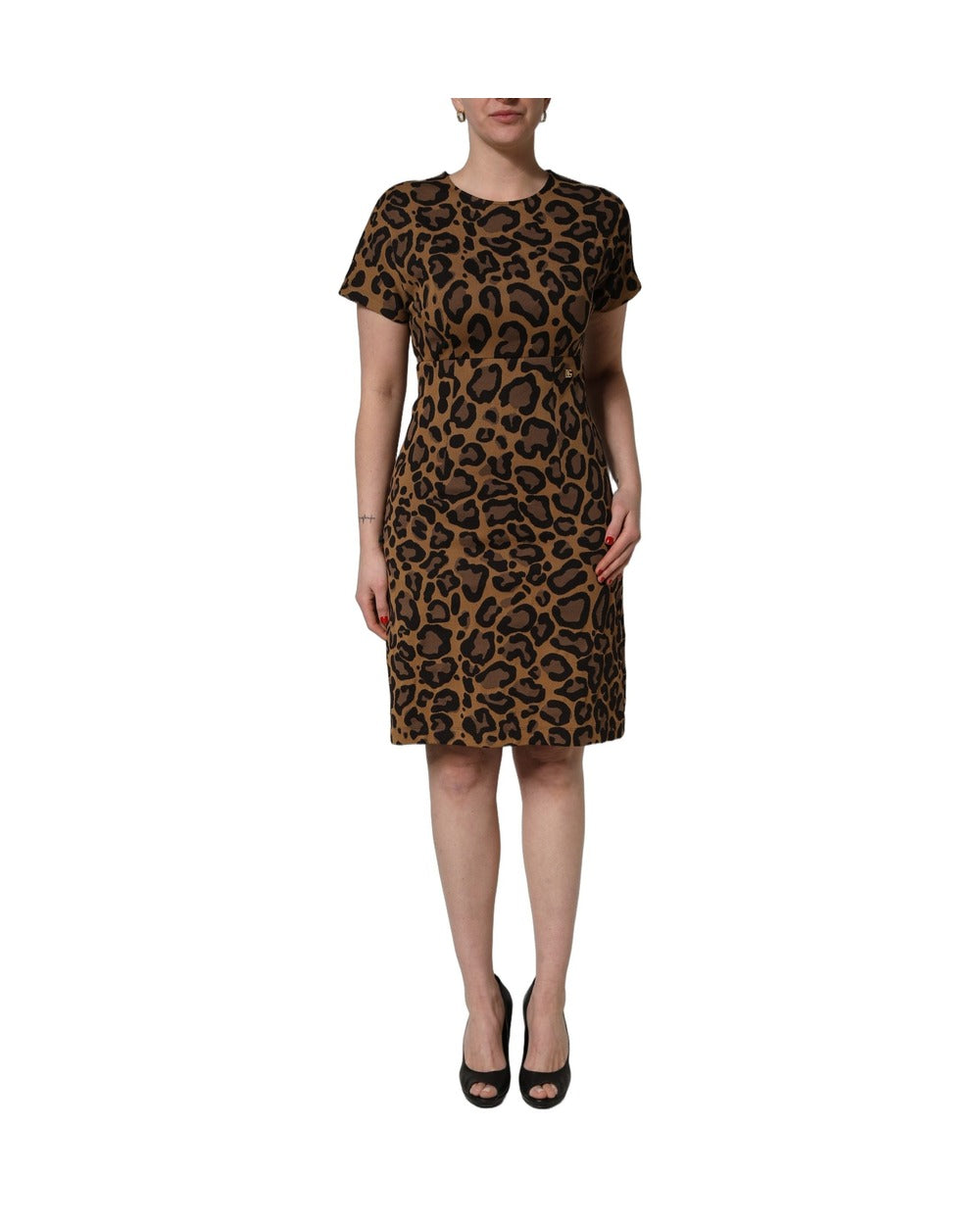 Dolce & Gabbana Brown Leopard Jacquard Knee Length Dress