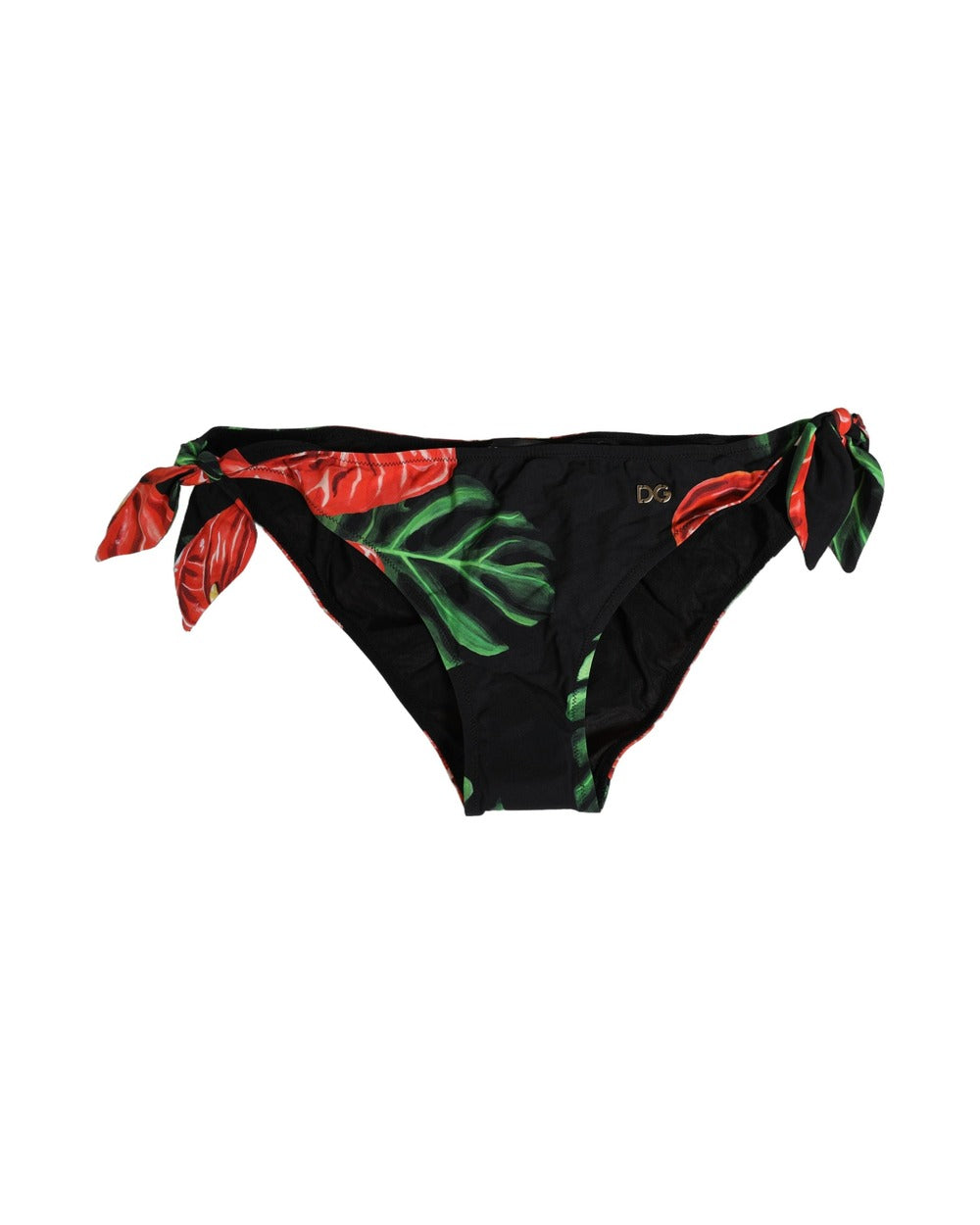 Dolce & Gabbana Black Floral Print Nylon Beachwear Bikini Bottom