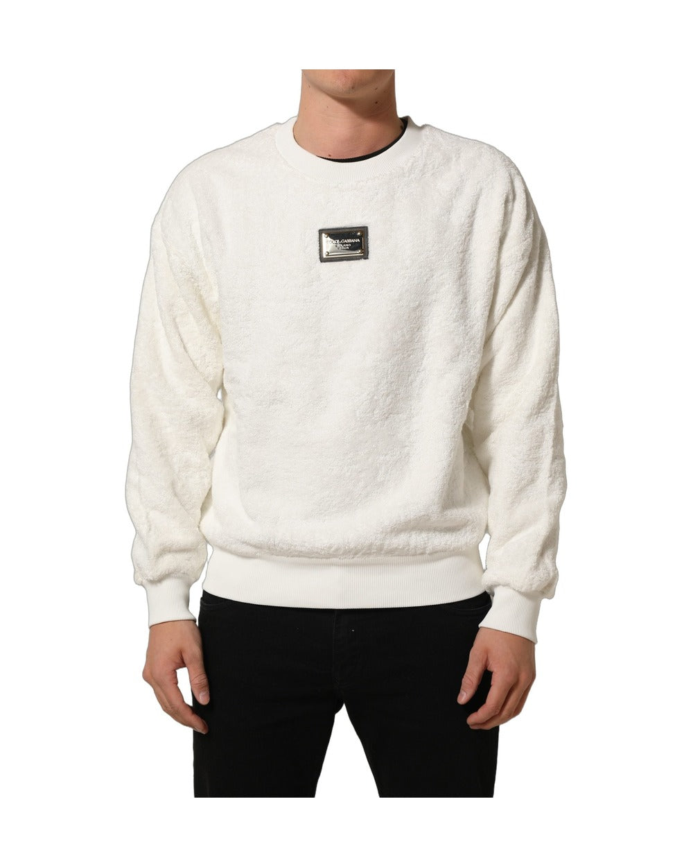 Dolce & Gabbana White LogoPlaque CrewNeck Sweatshirt Sweater