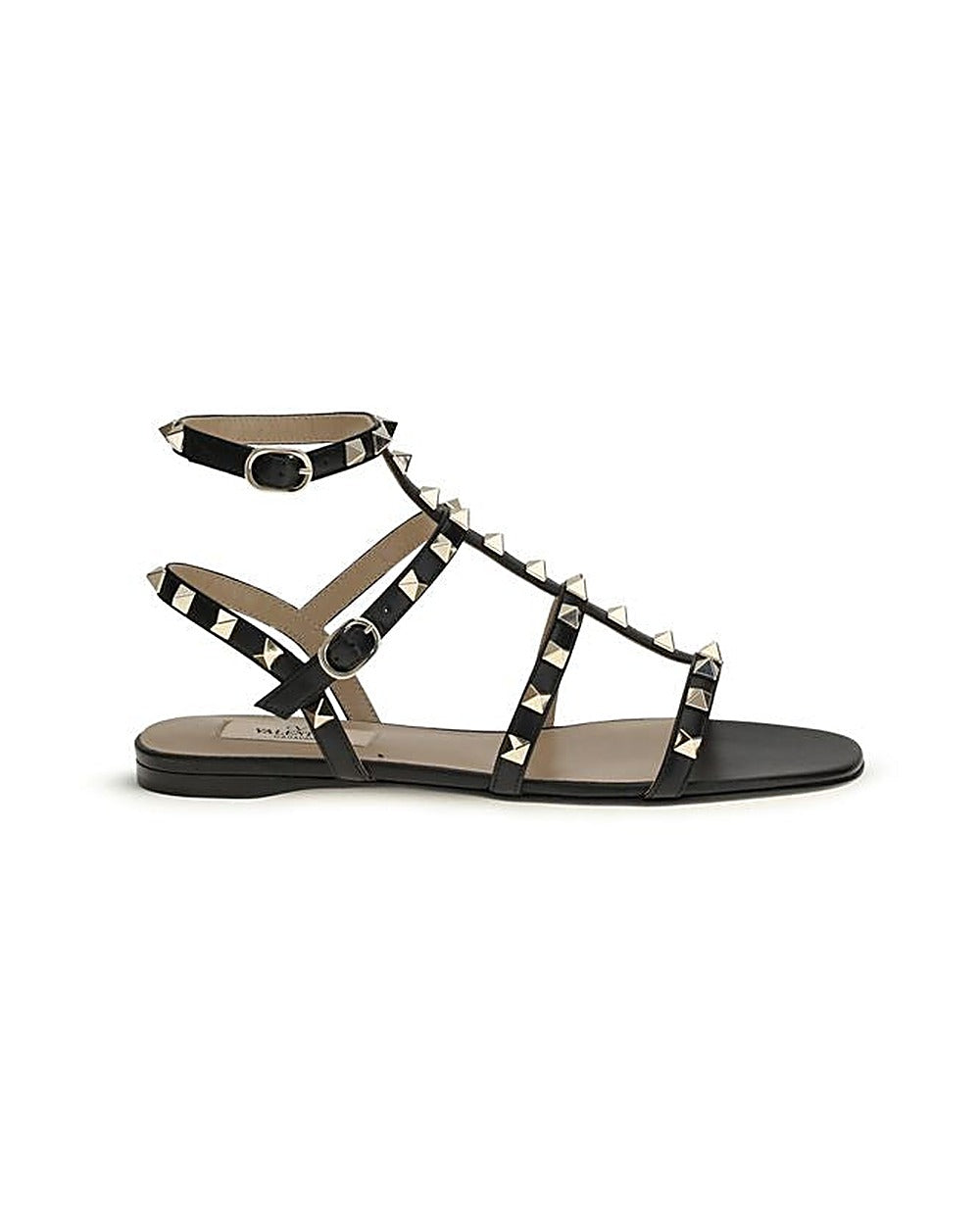 Valentino Garavani Black Calf Leather Bos Taurus Flat Sandals