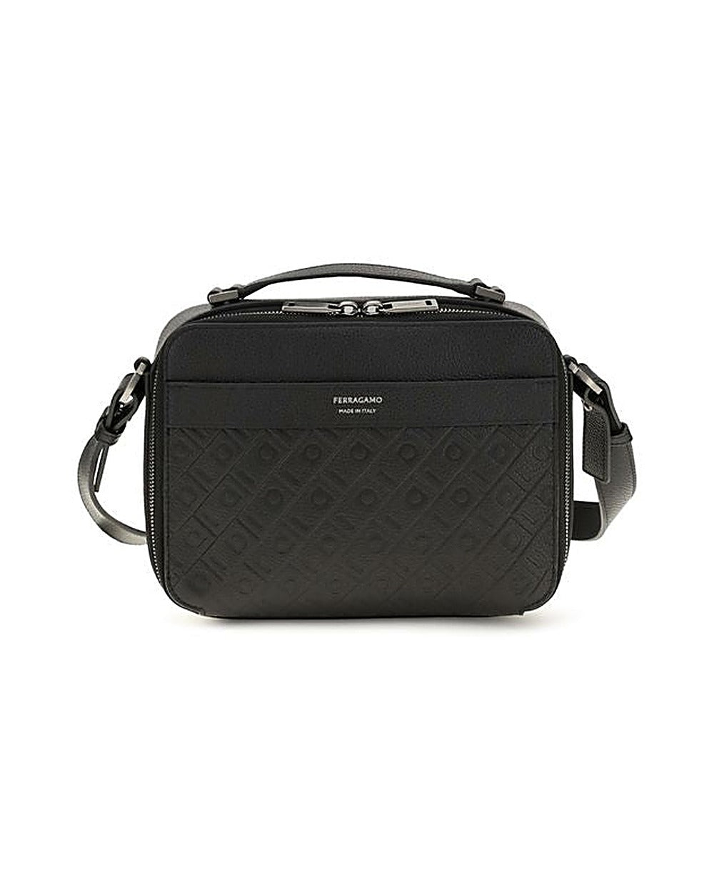 Ferragamo Black Calf Leather Bos Taurus Shoulder Bag