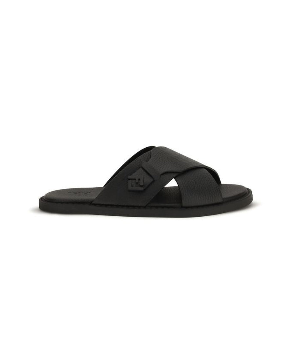 Fendi Black Calf Leather Bos Taurus Flat Sandals