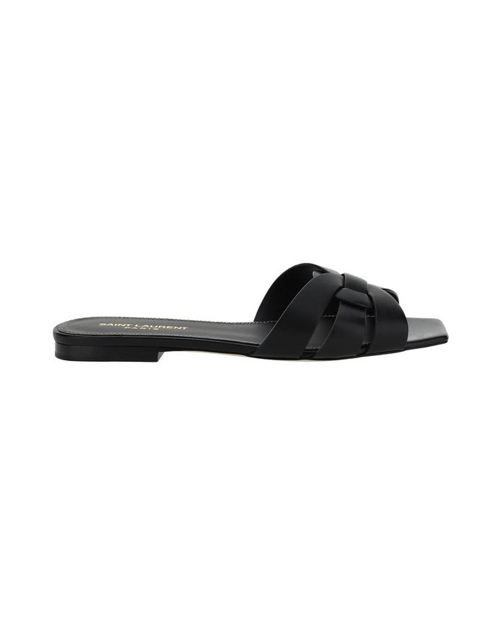 Saint Laurent Black Calf Leather Bos Taurus Flat Sandals