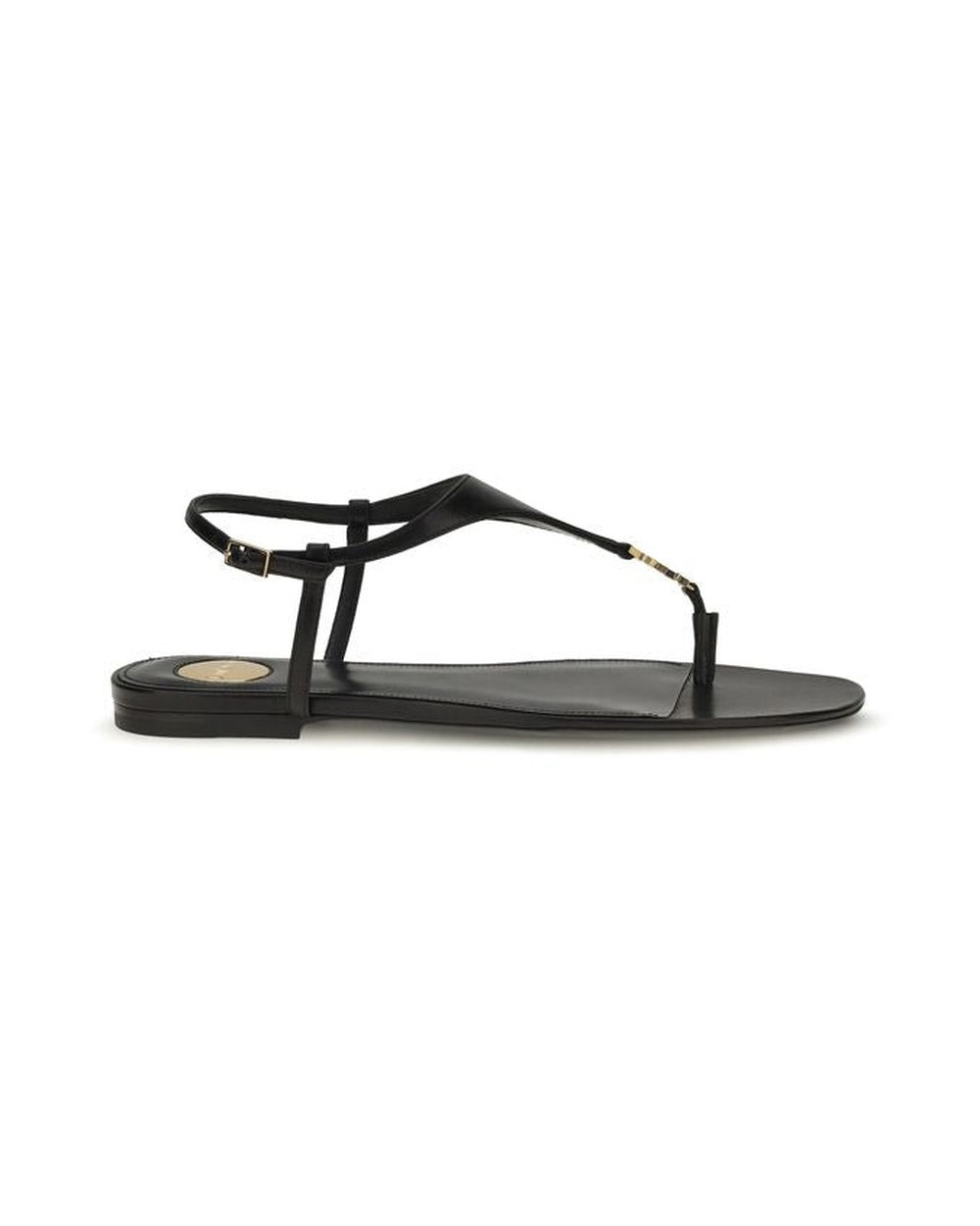 Saint Laurent Black Calf Leather Bos Taurus Flat Sandals