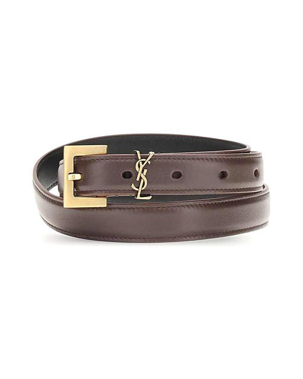 Saint Laurent Brown Calf Leather Bos Taurus Thin Belt
