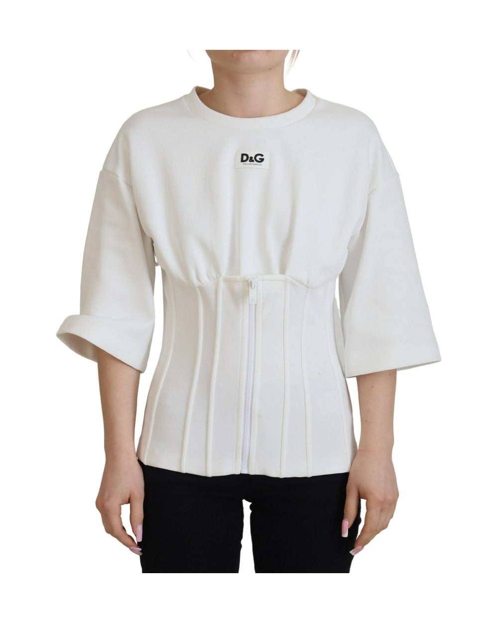 Dolce & Gabbana White Corset Stretch Cotton Top T-shirt