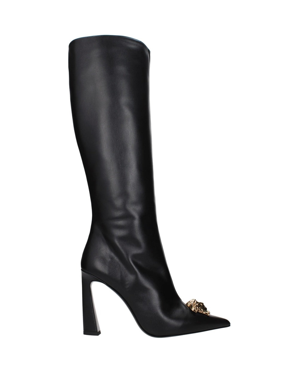 Versace Black Leather High Heel Boots