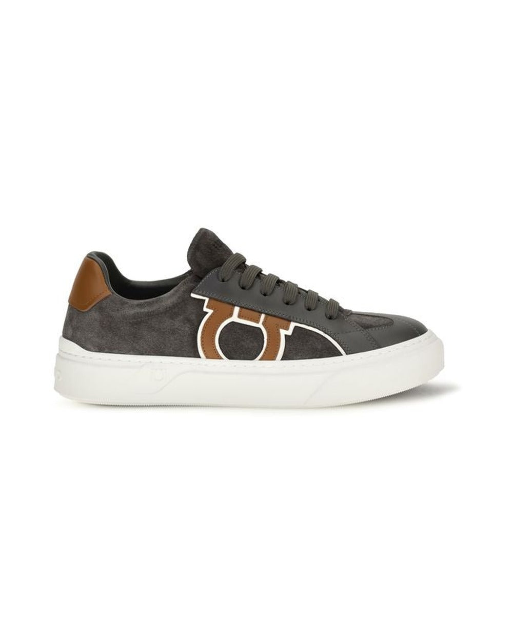 Ferragamo Gray Suede Leather Low Top Sneakers