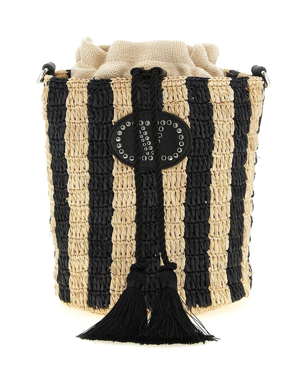 Valentino Garavani Black Straw Shoulder Bag