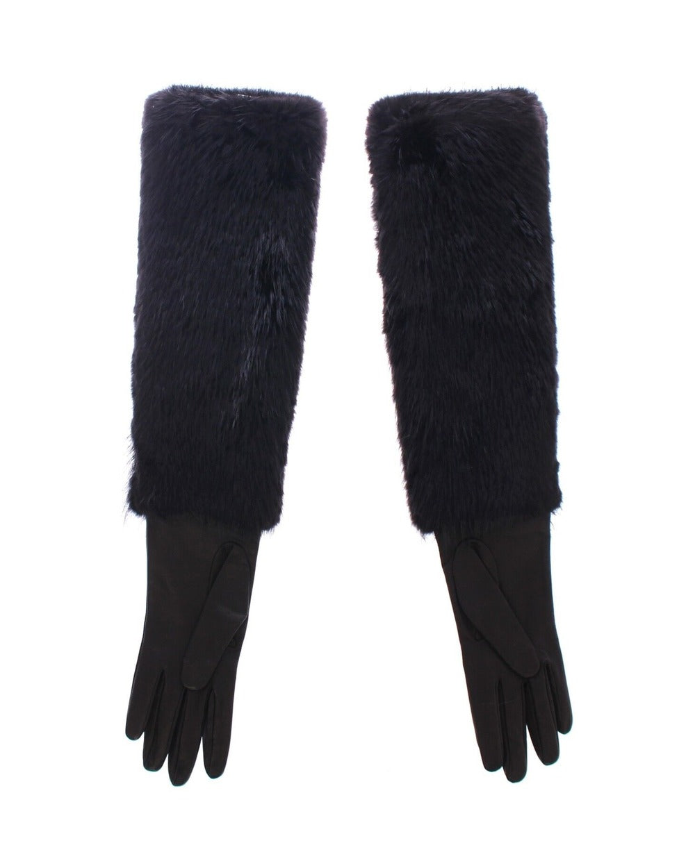 Dolce & Gabbana Black Beaver Fur Lambskin Leather Elbow Gloves