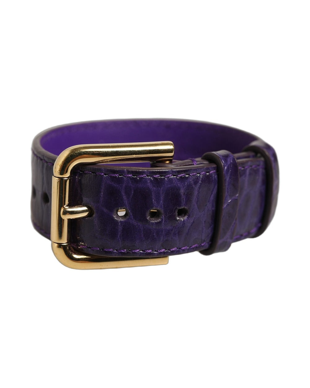 Dolce & Gabbana Violet Embossed Leather Gold Buckle Belt Strap Bracelet