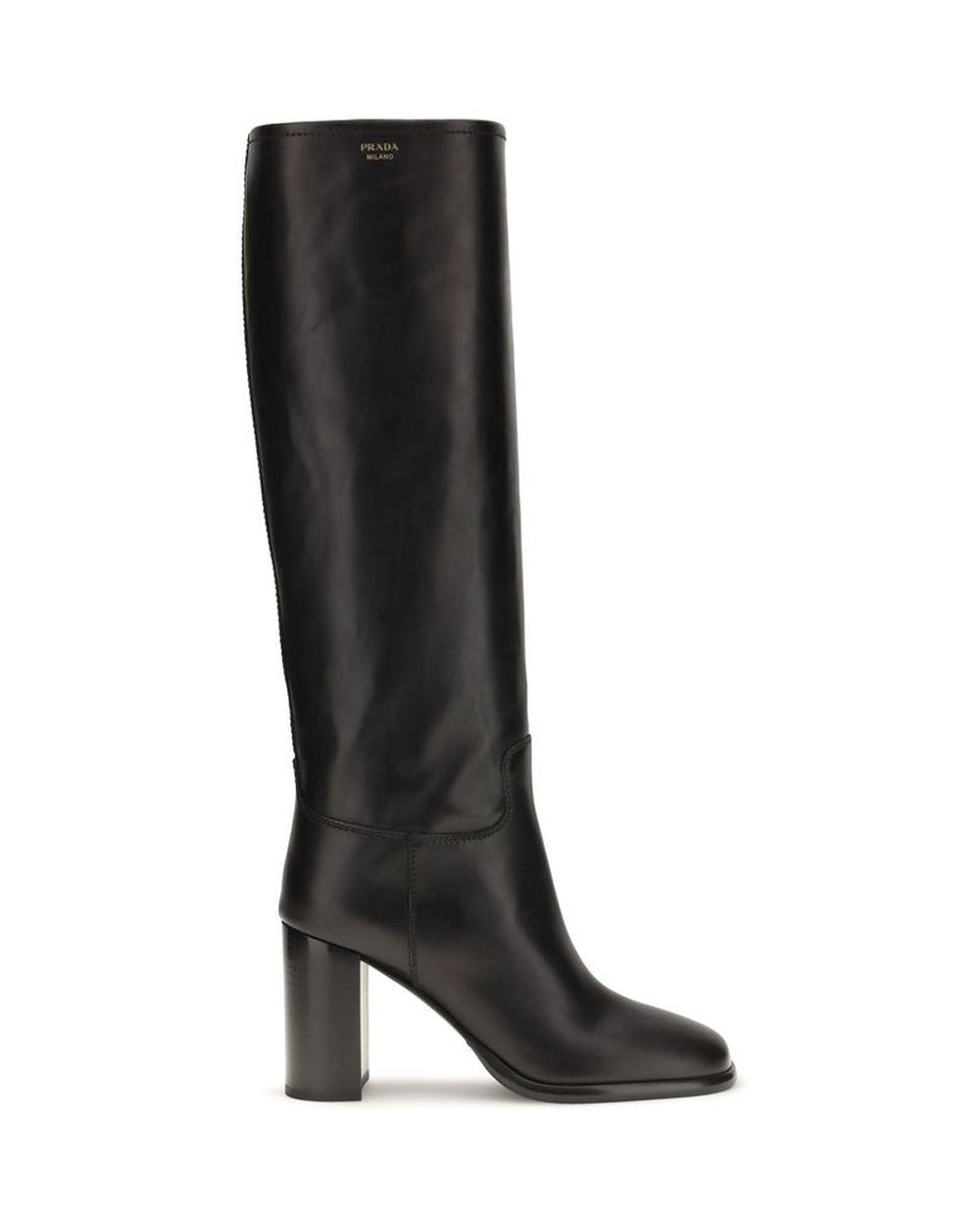 Prada Black Calf Leather Bos Taurus High Heel Boots