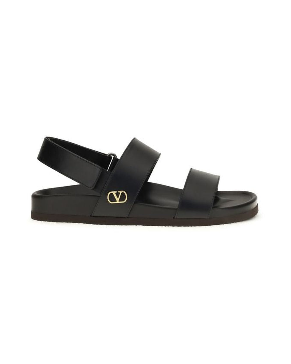 Valentino Garavani Black Calf Leather Bos Taurus Flat Sandals