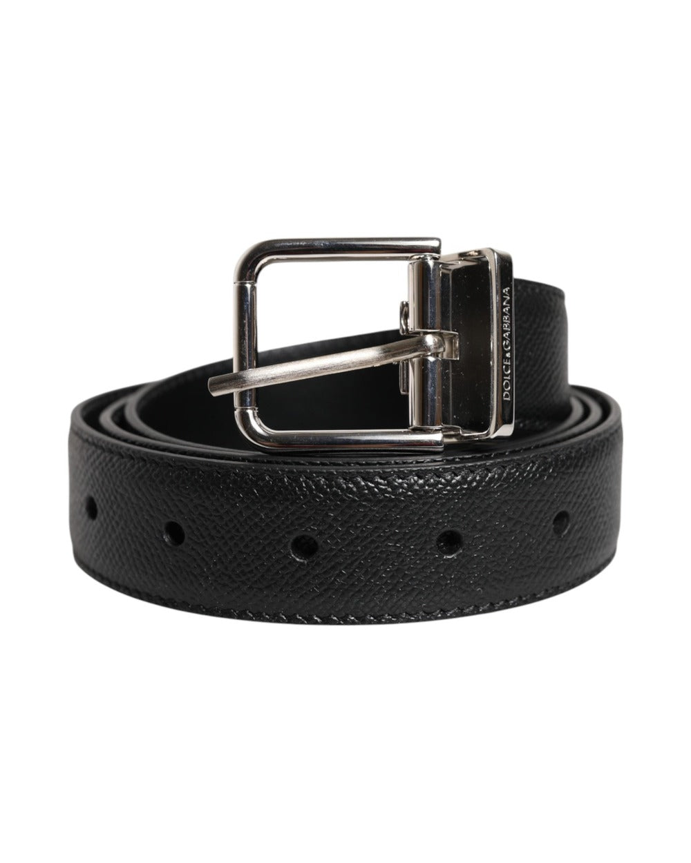 Dolce & Gabbana Black Calf Leather Classic Silver Buckle Belt