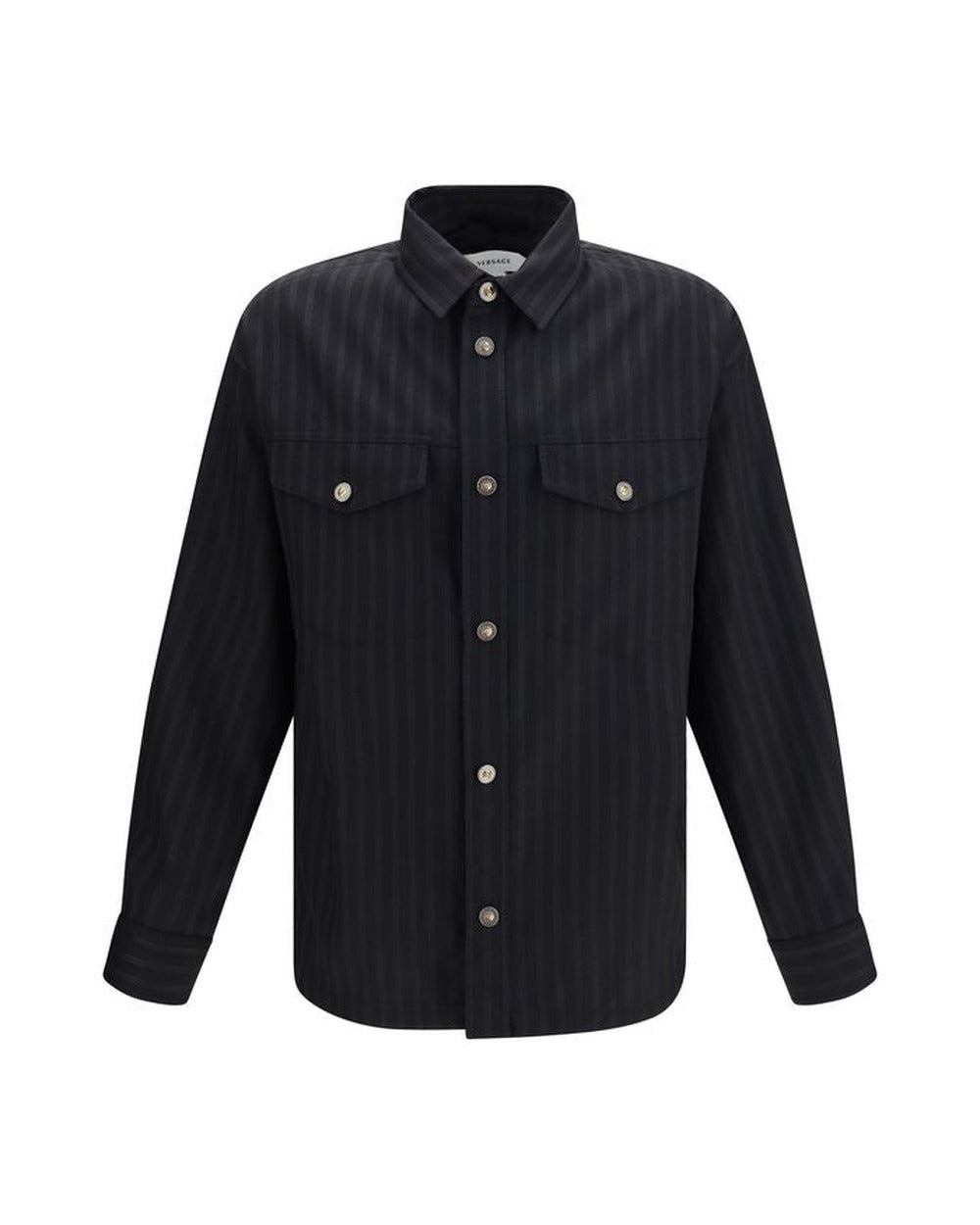 Versace Black Wool Oves Aries Pattern Shirt