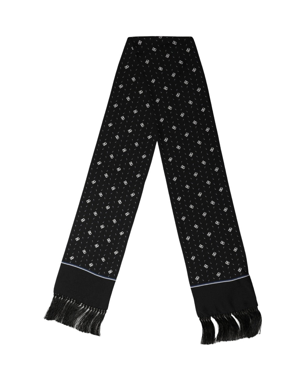 Dolce & Gabbana Black Silk DG Logo Men Fringed Shawl Scarf