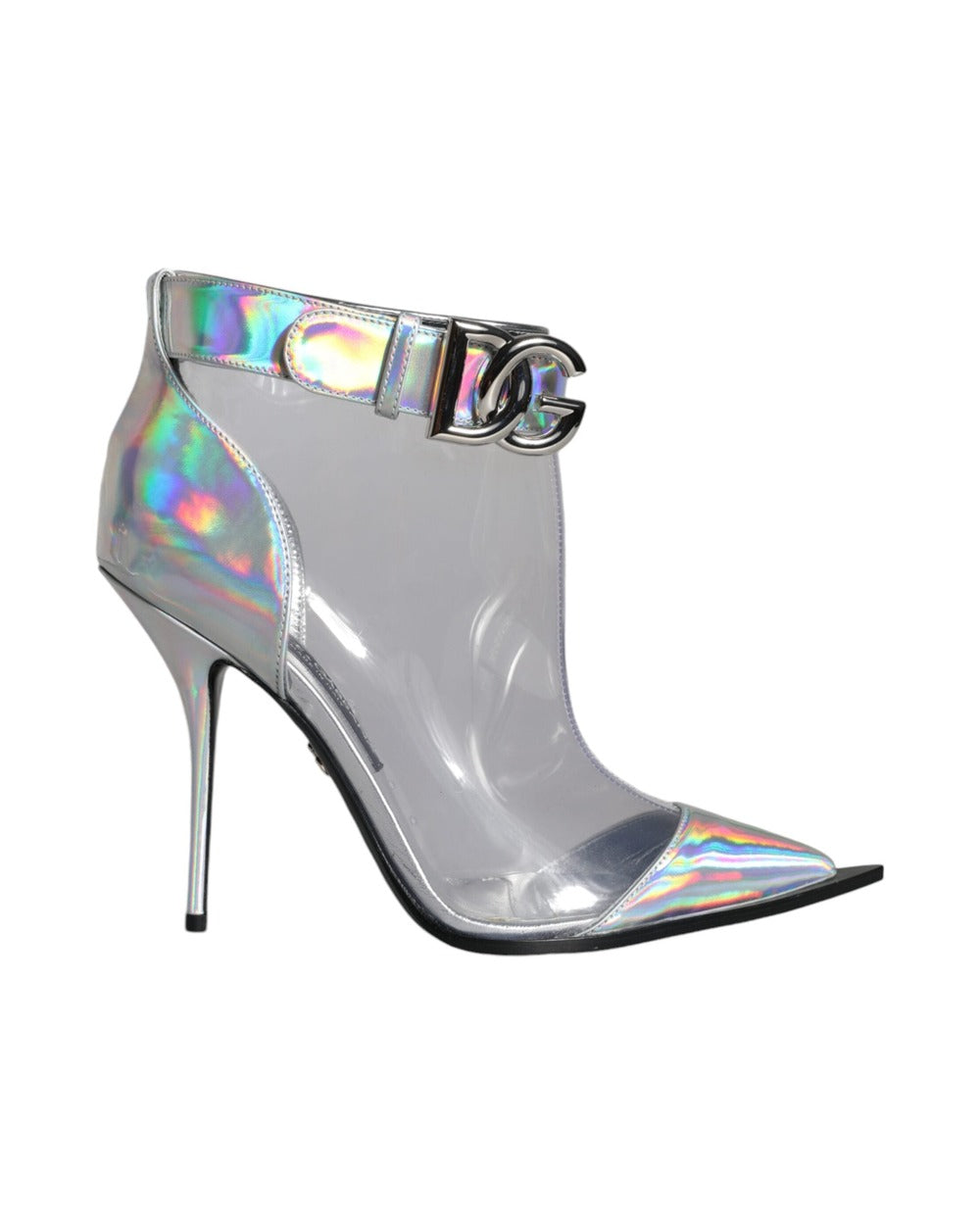 Dolce & Gabbana Silver Iridescent PVC Pointed Short Boots Shoes